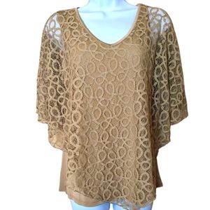 Ava & Grace tan blouse with a beautiful lace overlay. Sz MP